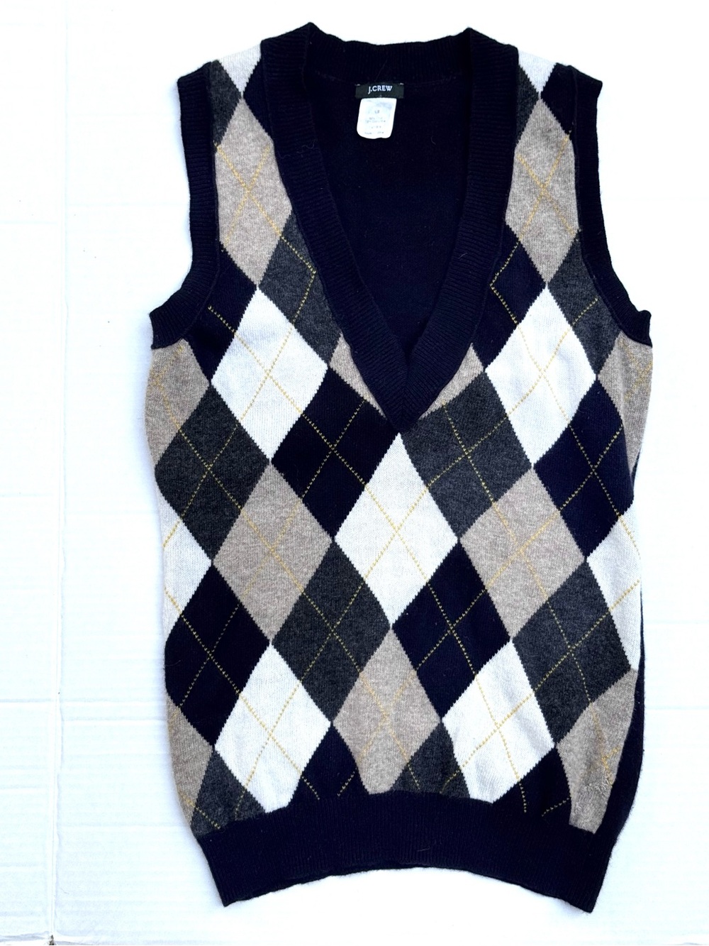 J. Crew Argyle V-Neck Sweater Vest in Black, Gray, White, Tan